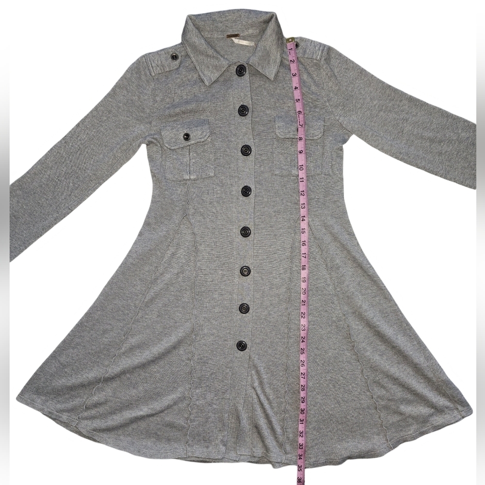 Free People Gray Military Button Front Fit & Flare Sweater Dress Jacket Sz S - Picture 9 of 16